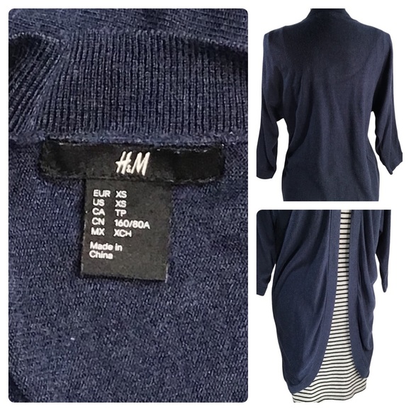 H&M - Open-Front Cardigan Sweater w/ 3/4 Sleeve Navy Blue XS (Oversized) - Picture 8 of 12